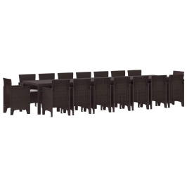 Vidaxl 17 Gab. Dārza Ēdamgalda Komplekts Ar Spilveniem Brūnā Poliratanā, Vidaxl Dārza Galds Brūns 250X100X73 Cm Poliratanā, Vidaxl Dārza Galds Brūns 150X100X73 Cm Poliratanā,  Dārza Krēsli Ar Spilveniem 4 Gab. Brūnā Poliratanā Vidaxl