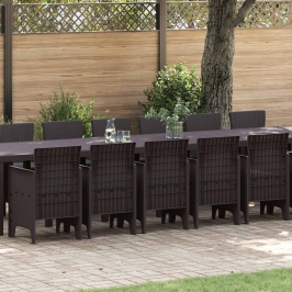 Vidaxl 17 Gabalu Dārza Ēdamsets Ar Spilveniem Brūns Polietilēna Rotangpalma, Vidaxl Dārza Galds Brūns 250X100X73 Cm Polietilēna Rotangpalma, Vidaxl Dārza Galds Brūns 150X100X73 Cm Polietilēna Rotangpalma,  Dārza Krēsli Ar Spilveniem 4 Gabali Brūns Polieti