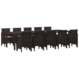 Vidaxl 11 Daļu Dārza Pusdienu Komplekts Ar Spilveniem Brūnā Polietilēna Rotangpalma, Vidaxl Dārza Galds Brūns 150X100X73 Cm Polietilēna Rotangpalma, Vidaxl Dārza Krēsli Ar Spilveniem 2 Gab Brūnā Polietilēna Rotangpalma,  Dārza Krēsli Ar Spilveniem 4 Gab B