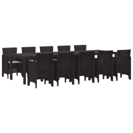 Vidaxl 11 Gabalu Dārza Galda Komplekts Ar Spilveniem Brūnā Polietilēna Rotangpalmas, Vidaxl Dārza Galds Brūns 150X100X73 Cm Polietilēna Rotangpalma, Vidaxl Dārza Krēsli Ar Spilveniem 2 Gabali Brūnā Polietilēna Rotangpalmas,  Dārza Krēsli Ar Spilveniem 4 G