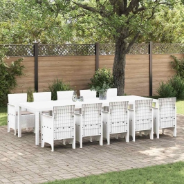 Vidaxl 11 Gabalu Dārza Ēdamgalds Ar Spilveniem, Balta Plastmasas Rotangpalma, Vidaxl Dārza Galds, Balts 150X100X73 Cm, Plastmasas Rotangpalma, Vidaxl Dārza Krēsli Ar Spilveniem, 2 Gab., Balta Plastmasas Rotangpalma,  Dārza Krēsli Ar Spilveniem, 4 Gab., Ba