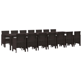 Vidaxl 15 Daļu Dārza Galds Ar Spilveniem Brūnā Poli Rotangpalma, Vidaxl Dārza Galds Brūns 250X100X73 Cm Poli Rotangpalma, Vidaxl Dārza Galds Brūns 150X100X73 Cm Poli Rotangpalma, Vidaxl Dārza Krēsli Ar Spilveniem 2 Gabali Brūna Poli Rotangpalma,  Dārza Kr
