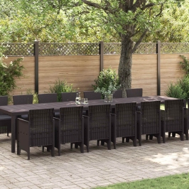 Vidaxl 15 Daļu Dārza Ēdamistabas Komplekts Ar Spilveniem Brūnā Poli Rotangpalma, Vidaxl Dārza Galds Brūns 250X100X73 Cm Poli Rotangpalma, Vidaxl Dārza Galds Brūns 150X100X73 Cm Poli Rotangpalma, Vidaxl Dārza Krēsli Ar Spilveniem 2 Gab Brūnā Poli Rotangpal