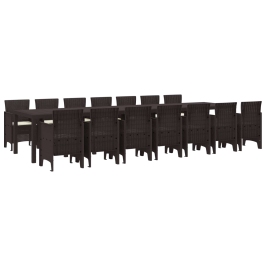 Vidaxl 15 Daļu Dārza Ēdamistabas Komplekts Ar Spilveniem Brūns Poli Rotangpalma, Vidaxl Dārza Galds Brūns 250X100X73 Cm Poli Rotangpalma, Vidaxl Dārza Galds Brūns 150X100X73 Cm Poli Rotangpalma, Vidaxl Dārza Krēsli Ar Spilveniem 2 Gab Brūns Poli Rotangpal
