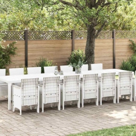 Vidaxl 15 Gabalu Dārza Ēdamgalds Ar Spilveniem Balts Polirattan, Vidaxl Dārza Galds Balts 250X100X73 Cm Polirattan, Vidaxl Dārza Galds Balts 150X100X73 Cm Polirattan, Vidaxl Dārza Krēsli Ar Spilveniem 2 Gabali Balts Polirattan,  Dārza Krēsli Ar Spilveniem