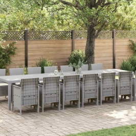 Vidaxl 15 Daļu Dārza Ēdamistabas Komplekts Ar Spilveniem Gaiši Pelēks Polietilēna Rotangpalma, Vidaxl Dārza Galds Gaiši Pelēks 250X100X73 Cm Polietilēna Rotangpalma, Vidaxl Dārza Galds Gaiši Pelēks 150X100X73 Cm Polietilēna Rotangpalma, Vidaxl Dārza Krēsl