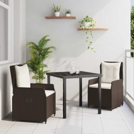 Vidaxl 3 Gabalu Dārza Ēdamistabas Komplekts Brūnā Polietilēna Rotangpalmas ,  Dārza Galds Melns 80X80X73 Cm Izgaismotais Stikls Vidaxl
