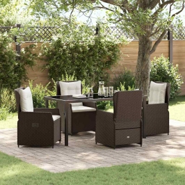 Vidaxl 5 Daļu Dārza Galds Brūns Polirattan,  Dārza Galds Melns 160X80X73 Cm Temperēts Stikls Vidaxl