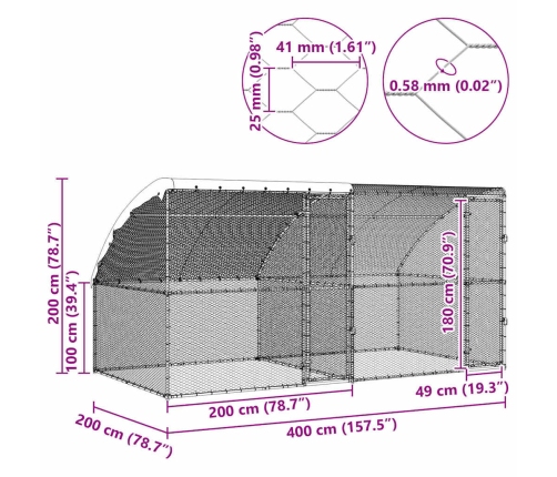 Vistu Būris Sudraba 400 X 200 X 198.5 Cm Cinkots Tērauds Vidaxl