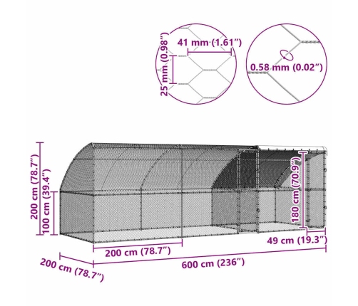 Vistu Būris Sudraba 600 X 200 X 198.5 Cm Cinkots Tērauds Vidaxl