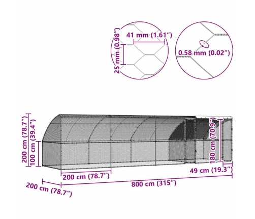 Vistu Būris Sudraba 800 X 200 X 198.5 Cm Cinkots Tērauds Vidaxl