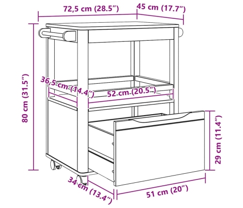 Virtuves Ratiņš Floro Balts 72,5 X 45 X 80 Cm Cieta Priede Vidaxl