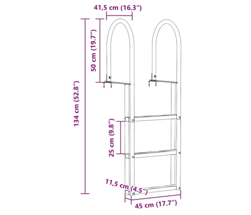 Vidaxl Piestātņu Kāpnes Sudraba 45 X 11.5 X 134 Cm Alumīnijs