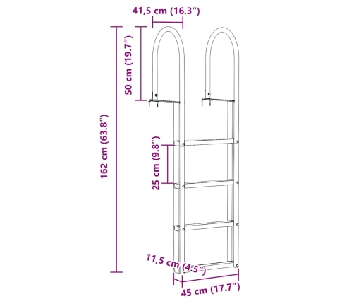 Vidaxl Piestātņu Kāpnes Sudraba 45 X 11.5 X 162 Cm Alumīnijs