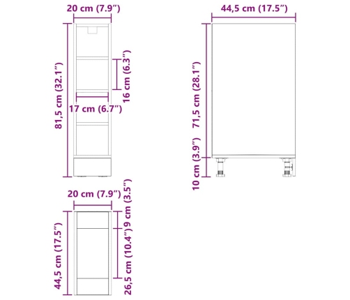 Virtuves Pamatstāvs Riga Melns Ozols 20 X 44,5 X 81,5 Cm Vidaxl