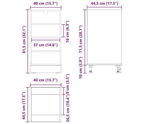 Virtuves Pamatstāvs Riga Melns Ozols 40 X 44,5 X 81,5 Cm Vidaxl
