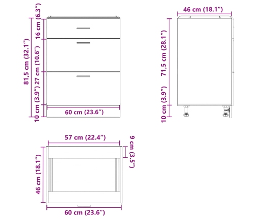 Virtuves Pamatstāvs Riga Melns Ozolkoks 60 X 46 X 81,5 Cm Vidaxl