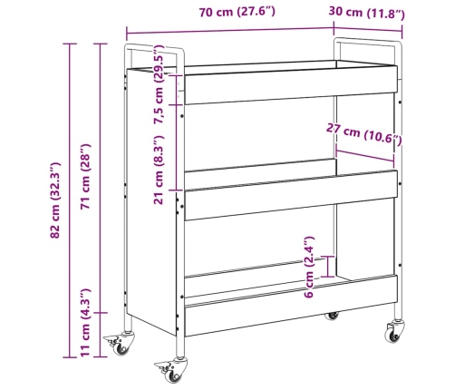 Virtuves Ratiņš Vecs Koks 70 X 30 X 82 Cm Inženierijas Koks Vidaxl