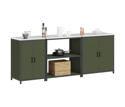 Virtuves Uzglabāšanas Komplekts Ar Plauktu Cits Ar Uzglabāšanu Ar Durvīm 3 Pcs Olīvu Zaļš Vidaxl