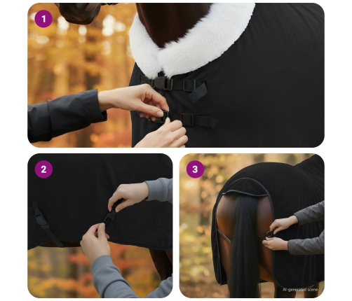 Zirgu Sega Melna 75 Cm Polāra Poliestera Vidaxl