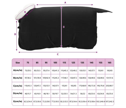 Zirgu Sega Melna 125 Cm Polāra Poliestera Vidaxl
