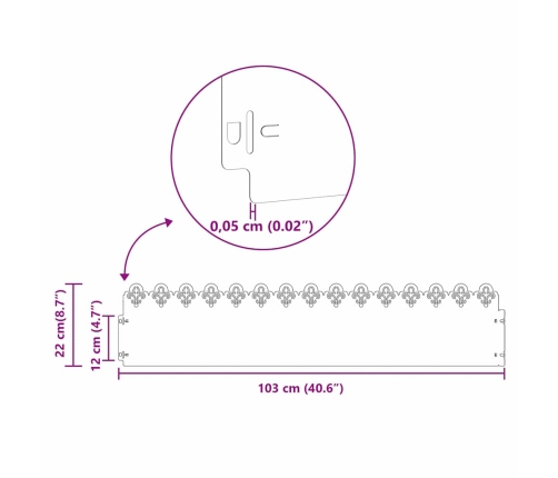Zāliena Apmales 10 Pcs Melna 103 X 0,05 X 22 Cm Tērauds Vidaxl