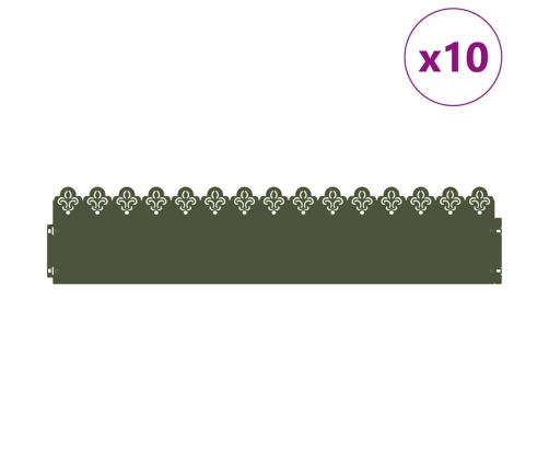 Zāliena Apmales 10 Pcs Olīvu Zaļš 103 X 0,05 X 22 Cm Tērauds Vidaxl