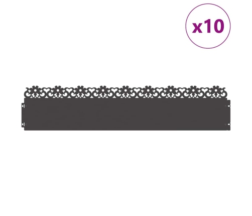 Zāliena Apmales 10 Pcs Melna 103 X 0,05 X 22 Cm Tērauds Vidaxl