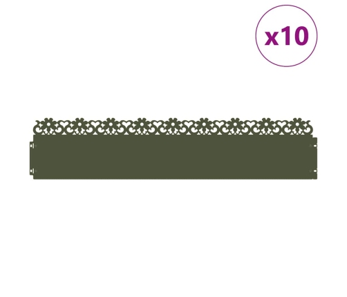 Zāliena Apmales 10 Pcs Olīvu Zaļš 103 X 0,05 X 22 Cm Tērauds Vidaxl