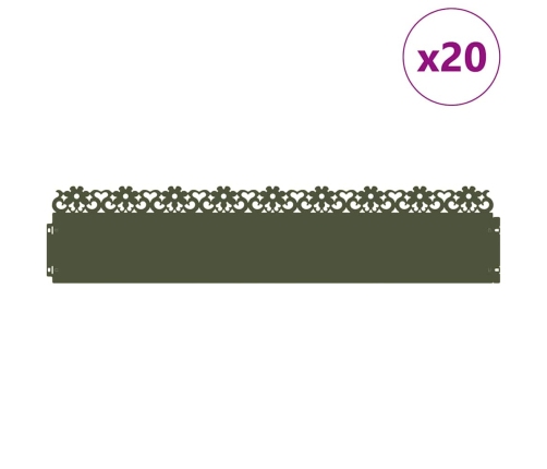 Zāliena Apmales 20 Pcs Olīvu Zaļš 103 X 0,05 X 22 Cm Tērauds Vidaxl
