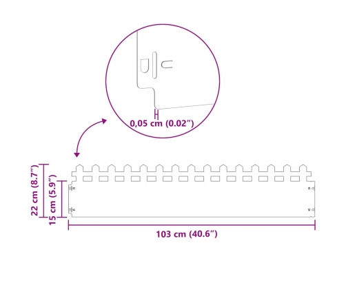 Zāliena Apmales 10 Pcs Melna 103 X 0,05 X 22 Cm Tērauds Vidaxl