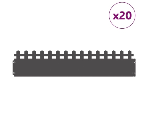 Zāliena Apmales 20 Pcs Melna 103 X 0,05 X 22 Cm Tērauds Vidaxl