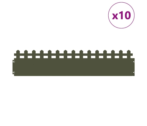 Zāliena Apmales 10 Pcs Olīvu Zaļš 103 X 0,05 X 22 Cm Tērauds Vidaxl