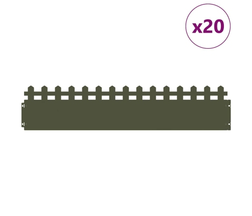 Zāliena Apmales 20 Pcs Olīvu Zaļš 103 X 0,05 X 22 Cm Tērauds Vidaxl