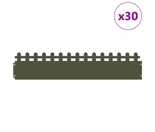 Zāliena Apmales 30 Pcs Olīvu Zaļš 103 X 0,05 X 22 Cm Tērauds Vidaxl