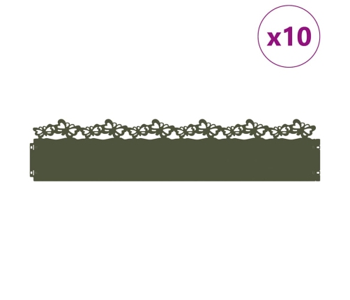 Zāliena Apmales 10 Pcs Olīvu Zaļš 103 X 0,05 X 22 Cm Tērauds Vidaxl