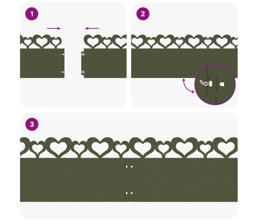 Zāliena Apmales 10 Pcs Olīvu Zaļš 103 X 0,05 X 22 Cm Tērauds Vidaxl