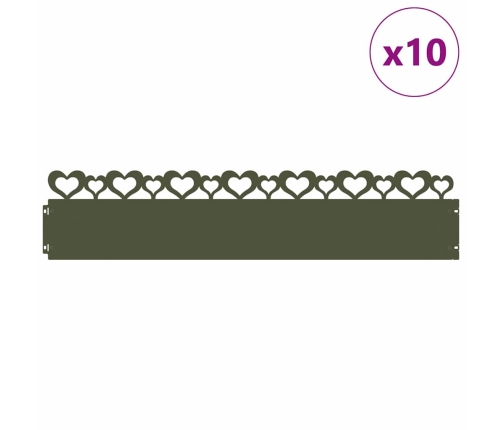 Zāliena Apmales 10 Pcs Olīvu Zaļš 103 X 0,05 X 22 Cm Tērauds Vidaxl