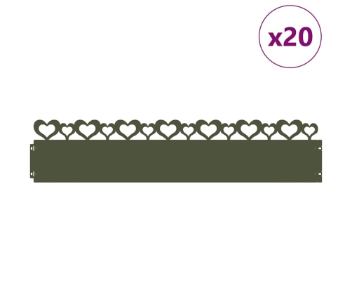 Zāliena Apmales 20 Pcs Olīvu Zaļš 103 X 0,05 X 22 Cm Tērauds Vidaxl