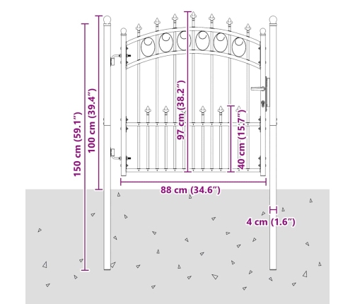 Žoga Vārti Ar Naglām Pelēka 100 X 100 Cm Pulverkrāsots Tērauds Vidaxl