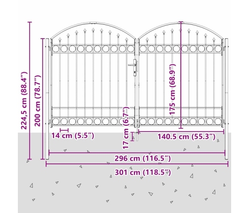 Žoga Vārti Cits Pelēka 300 X 175 Cm Tērauds Vidaxl