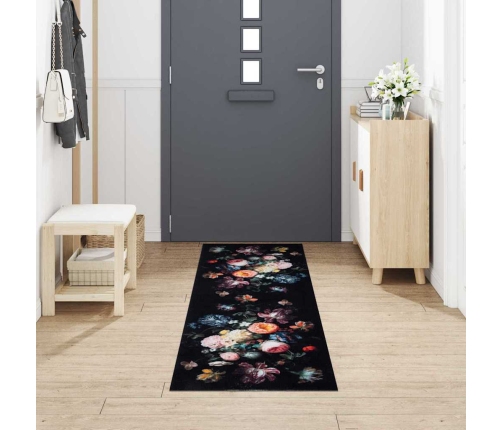 Virtuves Paklājs Ziedu Raksts Melna 300 X 60 Cm Samts Vidaxl