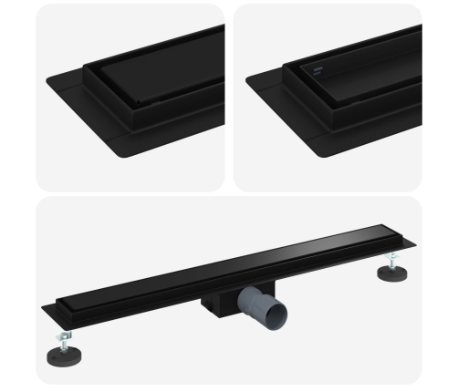 2 In 1 Dušas Notekvads Melna 70 Cm Nerūsējošais Tērauds 304 Vidaxl