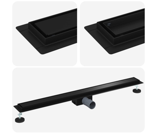 2 In 1 Dušas Notekvads Melna 90 Cm Nerūsējošais Tērauds 304 Vidaxl