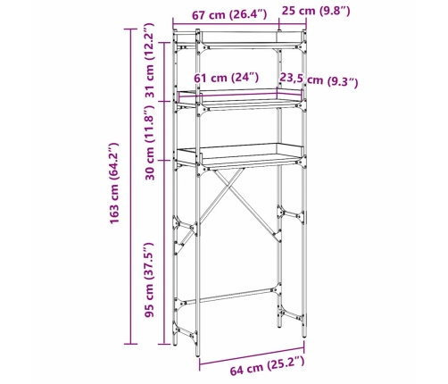 Veļas Mašīnas Plaukts 67 X 25 X 163 Cm Inženierijas Koks Vidaxl