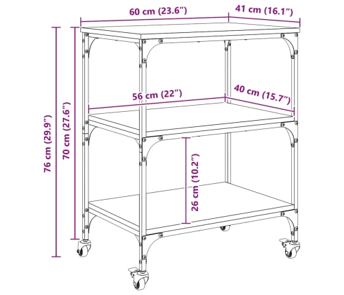 Virtuves Ratiņš Melns Ozolkoks 60 X 41 X 76 Cm Vidaxl