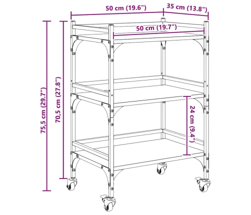 Virtuves Ratiņš Vecs Koks 50 X 35 X 75.5 Cm Inženierijas Koks Vidaxl