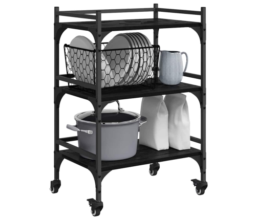 Virtuves Ratiņš Melns Ozolkoks 50 X 35 X 75.5 Cm Vidaxl