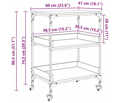 Virtuves Ratiņš Vecs Koks 60 X 41 X 80.5 Cm Inženierijas Koks Vidaxl