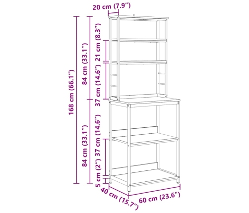 Virtuves Plaukts Melns Ozolkoks 60 X 40 X 168 Cm Vidaxl